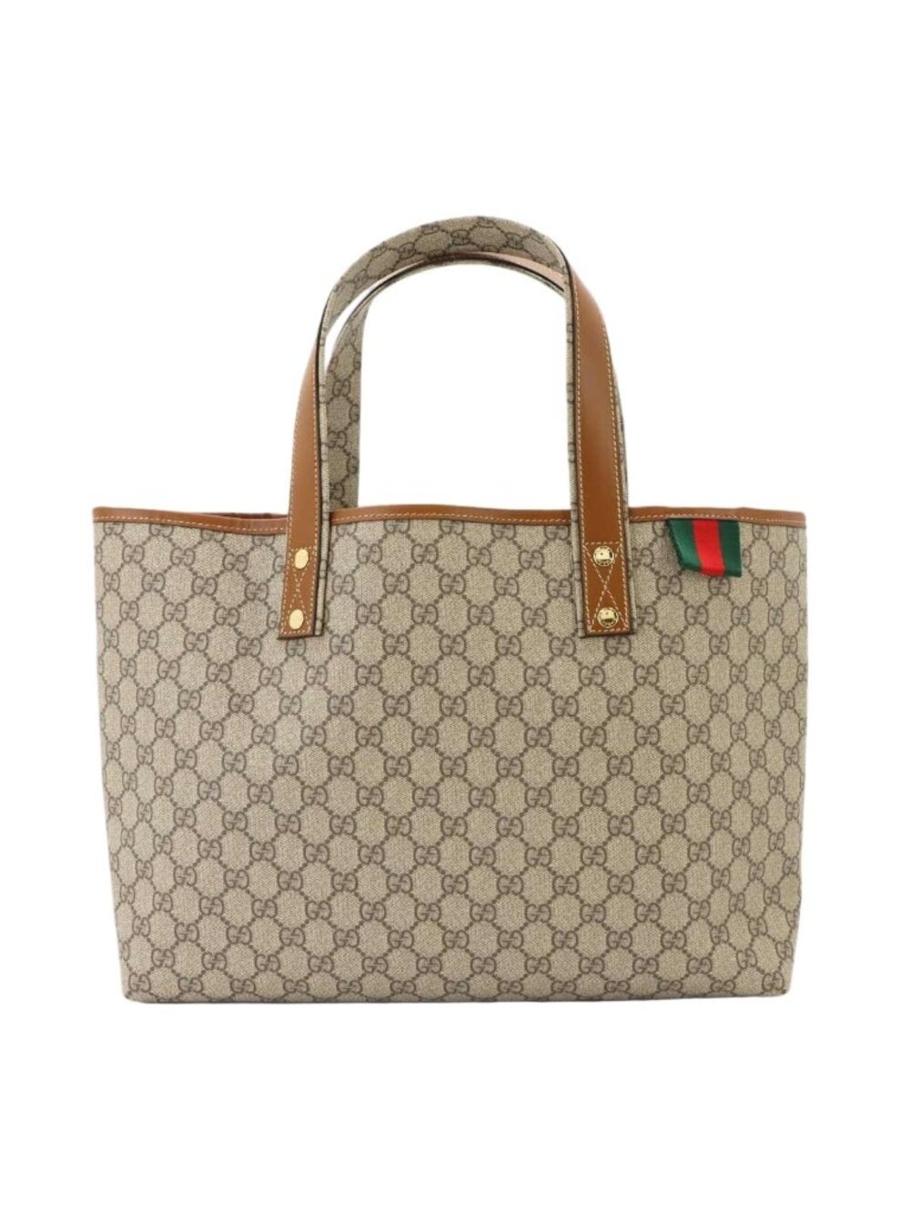 Gucci GG Supreme Tote Bag Leather Beige Brown Gold